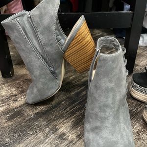 Grey open toe boots Just Fab
